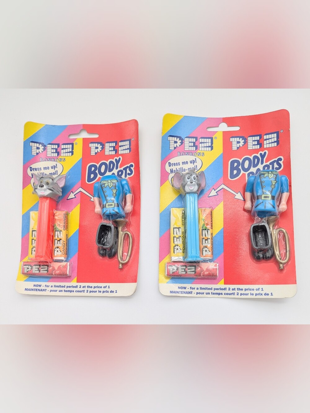 2 UNOPENED PACKAGES PEZ Tom & Jerry Candy Dispensers w/Body Parts